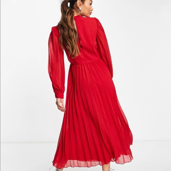 ASOS Design Dresses Asos Design Pleated Long Sleeve Chiffon Midi